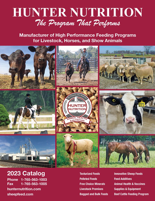 image of the Hunter Nutrition 2020 catalog witha collage of images of different animals against a blue background