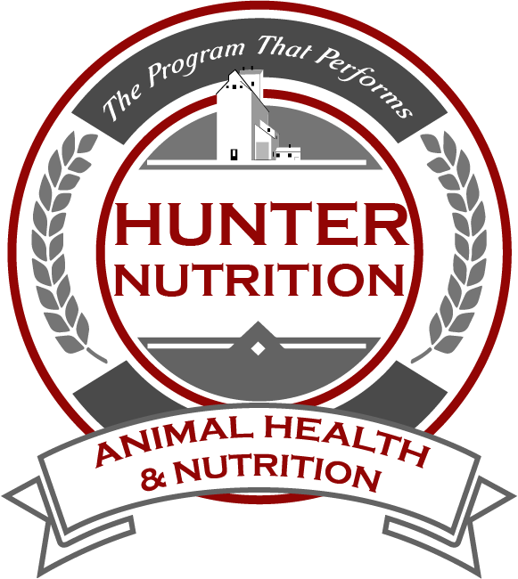 Hunter Nutrition Logo with grain building and laurel leaves that says The Program that Performs!